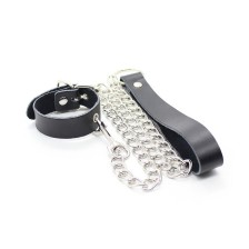 OHMAMA FETISH - COLLAR WITH LEATHER SUPPORT FOR PENIS AND METAL CHAIN