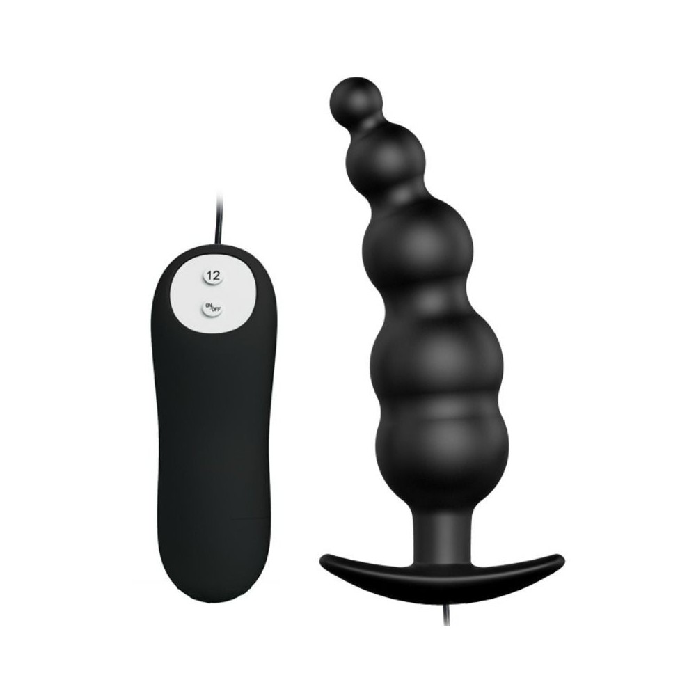 PRETTY LOVE - ANAL PLUG SILICONE EXTRA STIMULATION AND 12 VIBRATION MODES BLACK REMOTE CONTROL