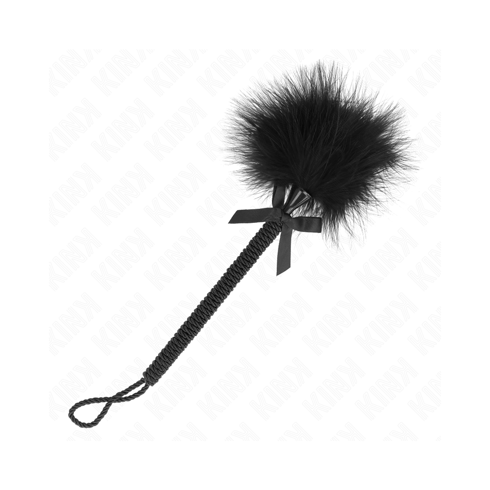 KINK - VARINHA DE CORDA DE NYLON COM PENAS DE CÓCEGAS E LAÇO PRETO 25 CM