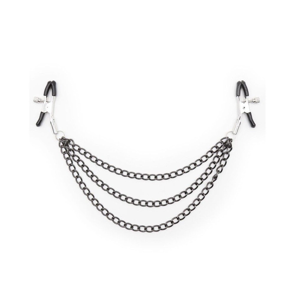 OHMAMA FETISH - BLACK NIPPLE CLAMPS WITH MULTI CHAINS