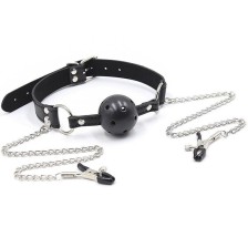 OHMAMA FETISH - BALL GAG WITH VENTS AND NIPPLE CLAMPS