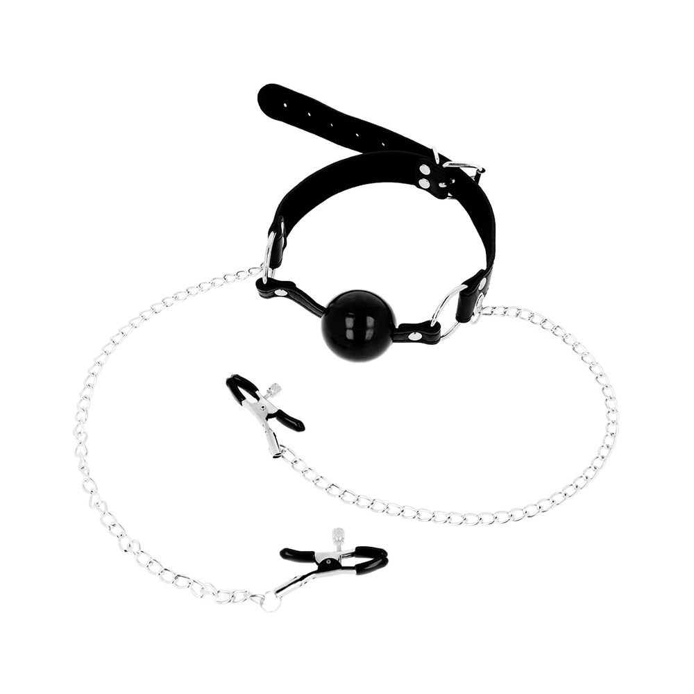 OHMAMA FETISH BLACK BALL GAG WITH NIPPLE CLAMPS