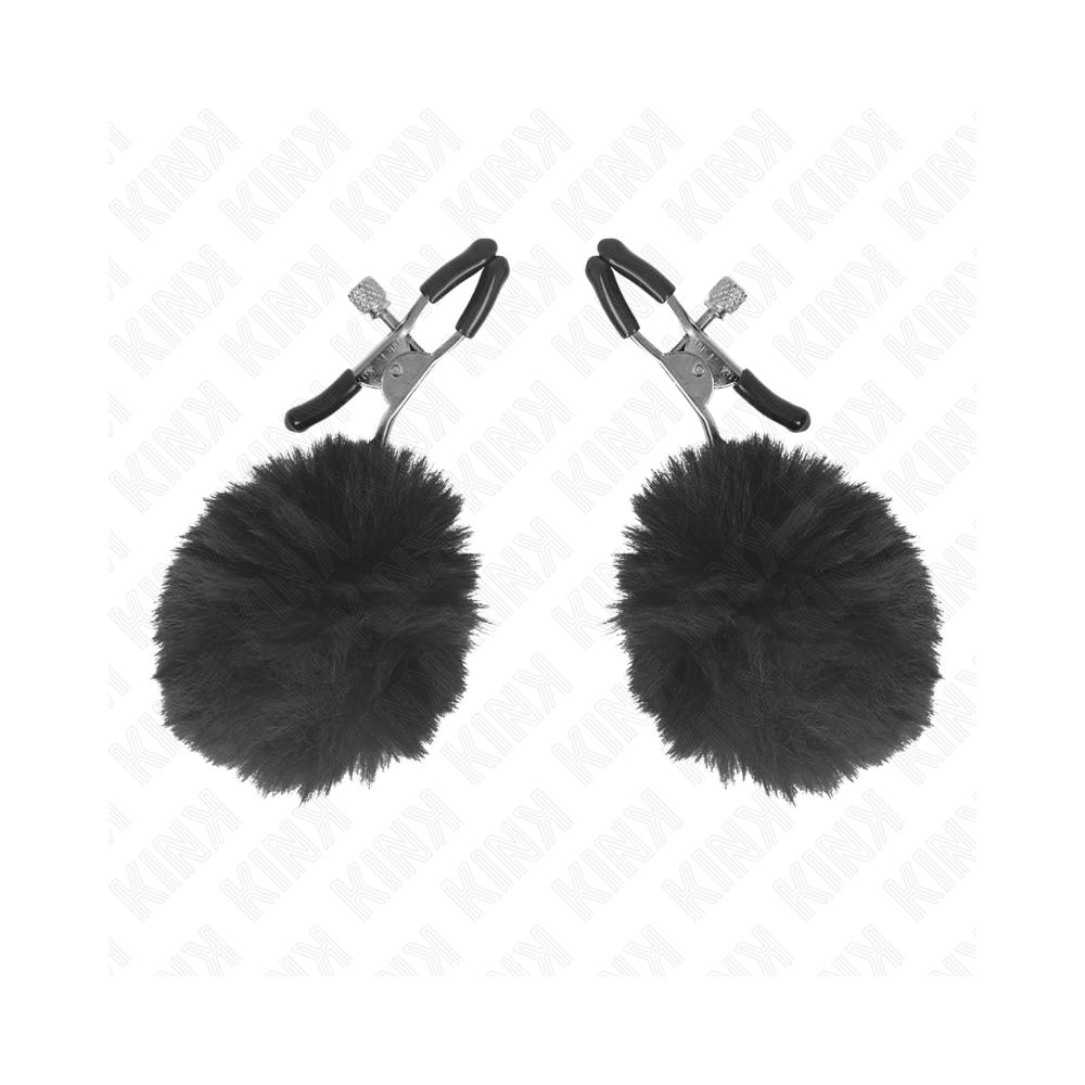 KINK - FAUX FUR BALL NIPPLE CLAMP BLACK 6 CM