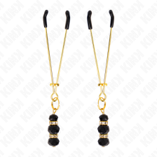 KINK - GOLD THIN NIPPLE CLAMPS WITH 3 BLACK GLASS BEADS 7 CM