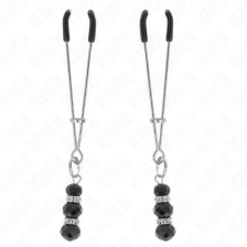 KINK - GOLD THIN NIPPLE CLAMPS WITH 3 BLACK GLASS BEADS 7 CM