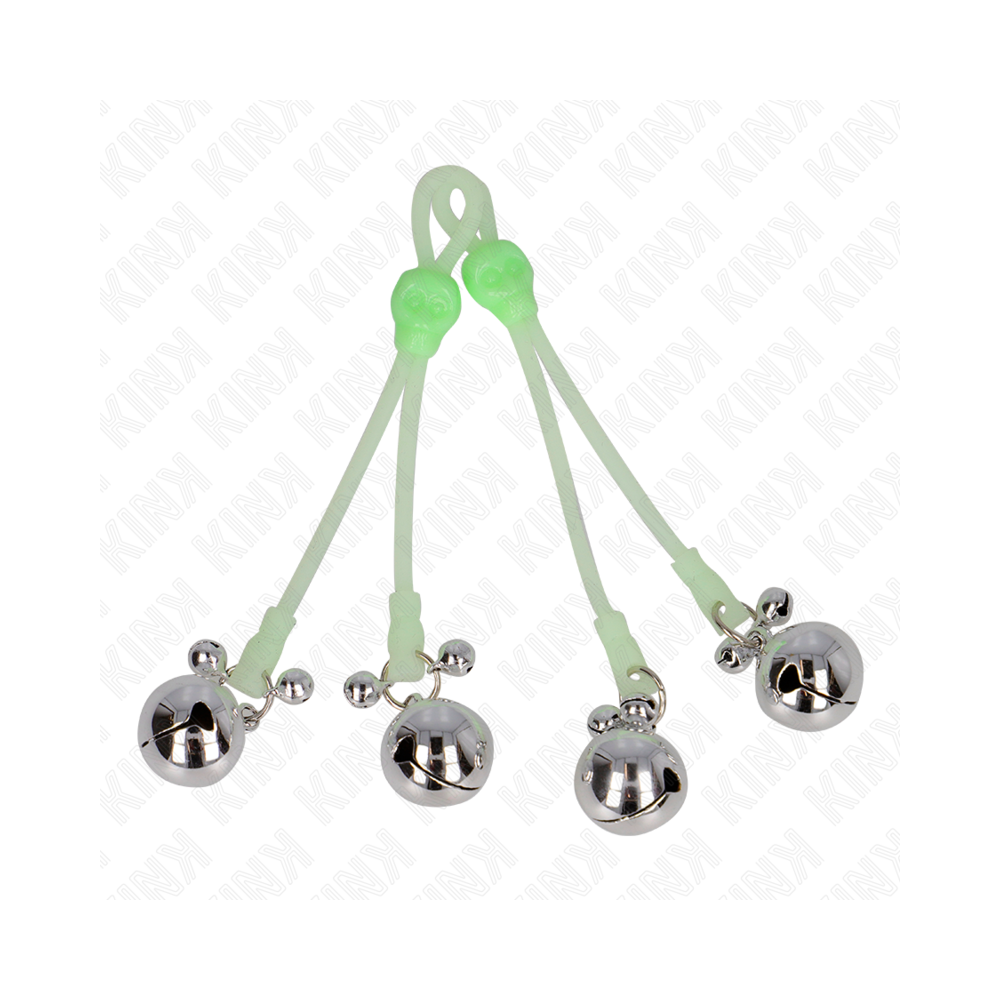 KINK - LUMINOUS SKULL NIPPLE CLAMPS WITH RING BELLS ADJUSTABLE GREEN / SILVER