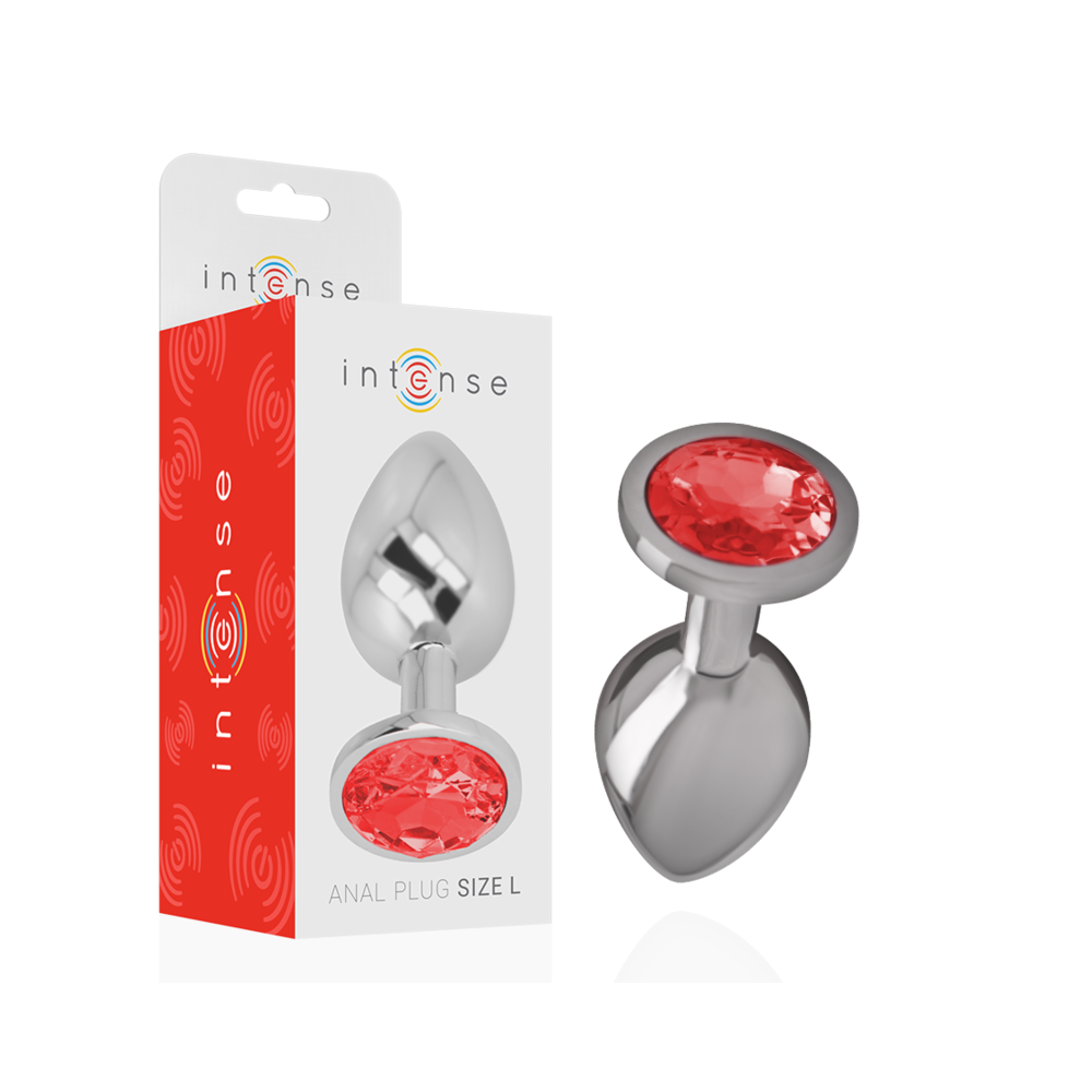 INTENSE - METAL ALUMINUM ANAL PLUG WITH RED GLASS SIZE L