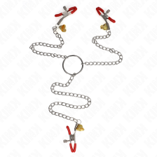 KINK - BELL TRIPLE NIPPLE AND CLIT CLAMPS RED WITH CHAIN 30 CM