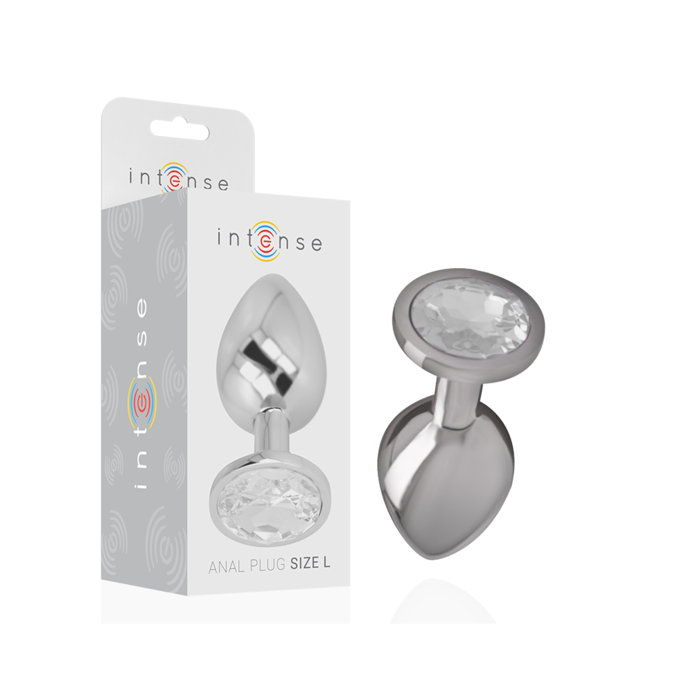 INTENSE - PLUG ANALE IN METALLO ALLUMINIO CON CRISTALLO ARGENTO MISURA L