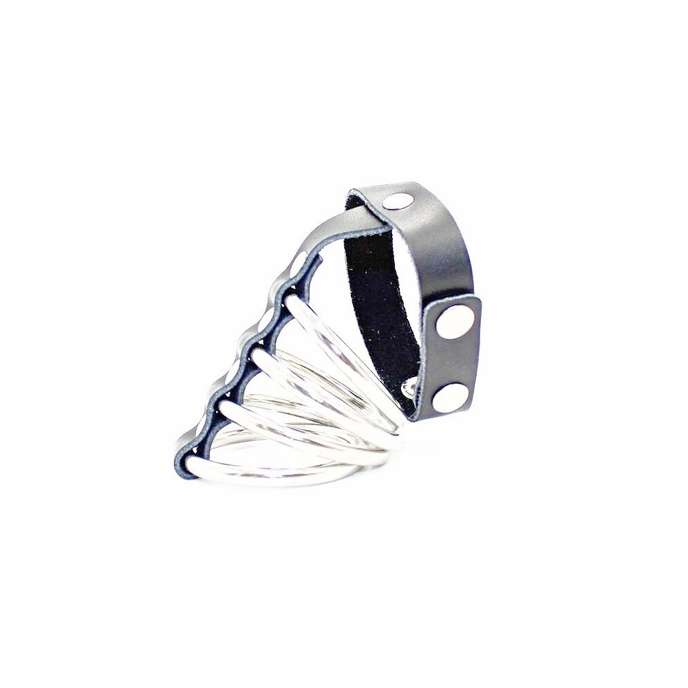 OHMAMA FETISH - SNAP FASTENER LEATHER STRAP METAL COCK RING