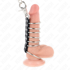 KINK - 7 ANELLI PER PENE IN METALLO DA 3,8 CM A 5 CM COLLEGATI CON PELLE E CATENA IN METALLO 100 CM