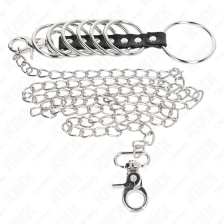 KINK - 7 ANELLI PER PENE IN METALLO DA 3,8 CM A 5 CM COLLEGATI CON PELLE E CATENA IN METALLO 100 CM