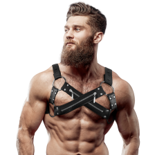 FETISH SUBMISSIVE ATTITUDE - BULLDOG CROSSED CHEST HARNESS ADJUSTABLE NEOPRENE WITH ZIPPERS MEN