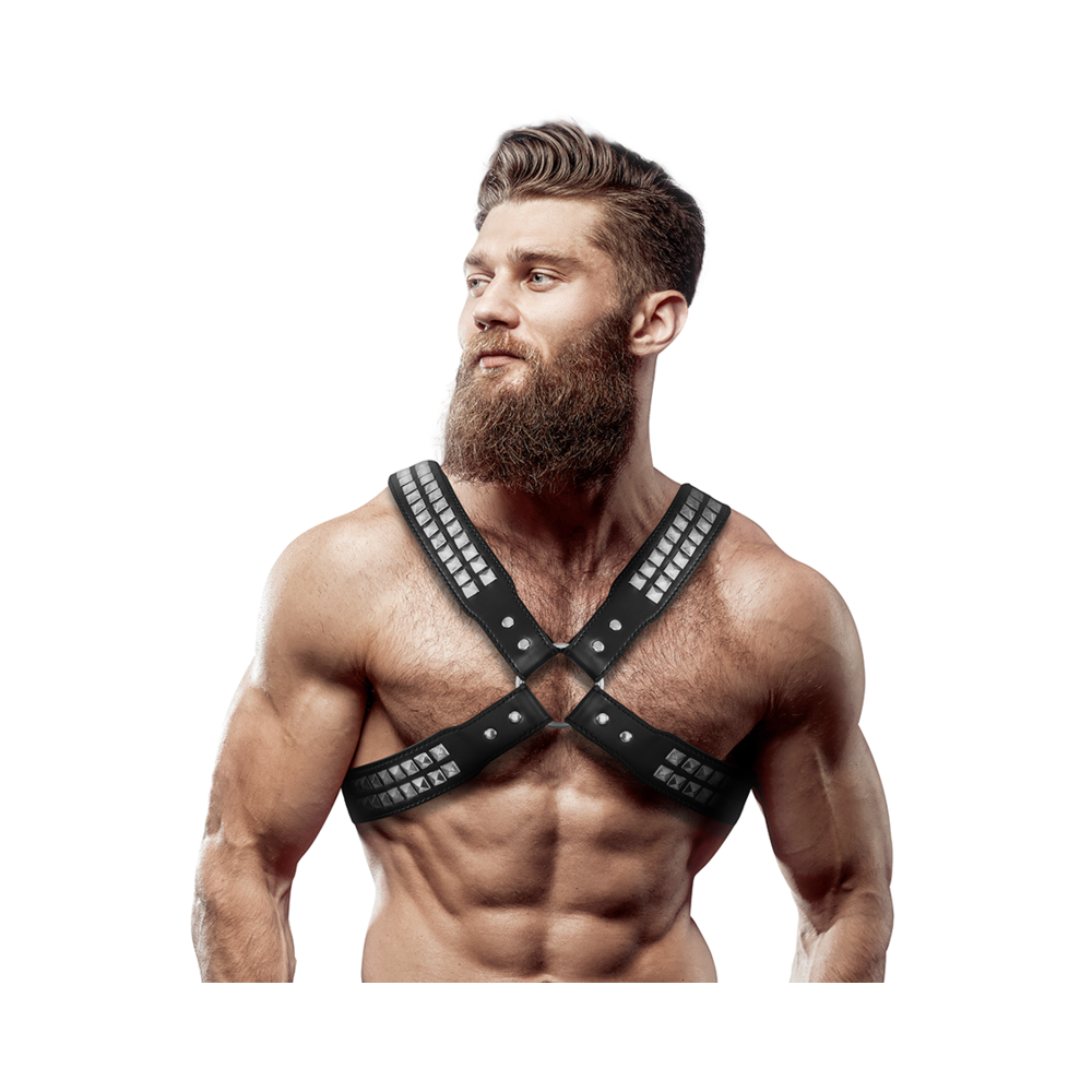 FETISH SUBMISSIVE ATTITUDE - CROSSED CHEST HARNESS WITH RIVETS ECO LEATHER MEN