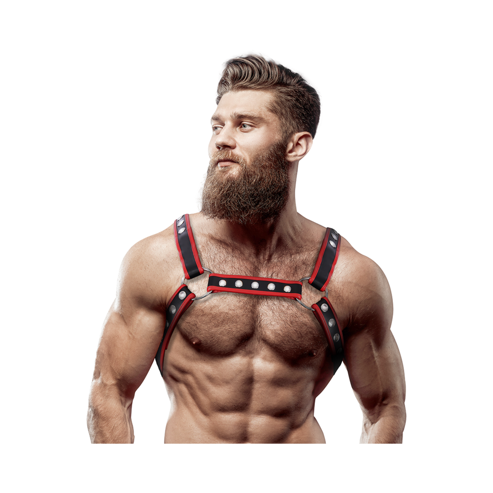 FETISH SUBMISSIVE ATTITUDE - BULLDOG CHEST HARNESS ECO LEATHER BLACK/RED MEN