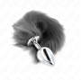 KINK - ANAL PLUG GRÖSSE L 10 X 4 CM MIT KUNSTSTOFFSCHWANZ 40 CM GRAU UND WEISS