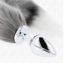 KINK - ANAL PLUG GRÖSSE L 10 X 4 CM MIT KUNSTSTOFFSCHWANZ 40 CM GRAU UND WEISS