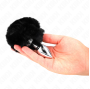 KINK - EDELSTAHL-PLUG 7 x 3 CM MIT SCHWARZEM KANINCHENSCHWANZ AUS KUNSTFELL 8 CM