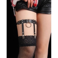 SUBBLIME - 953744 ADJUSTABLE LEATHER PUNK GARTER BLACK ONE SIZE