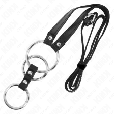 KINK - ANEL DE PÊNIS TRIPLO DE METAL 3,8 CM A 5 CM COM CINTO DE COURO 112 CM