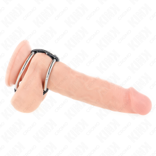 KINK - DOPPIO ANELLO PER PENE IN METALLO DA 3,8 CM A 5 CM COLLEGATO CON PELLE