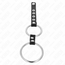 KINK - ANEL DE PÊNIS DUPLO DE METAL DE 3,8 CM A 5 CM CONECTADO COM COURO