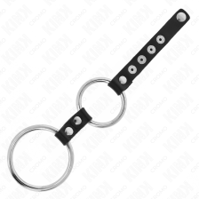 KINK - ANEL DE PÊNIS DUPLO DE METAL DE 3,8 CM A 5 CM CONECTADO COM COURO