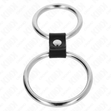 KINK - ANEL DE PÊNIS DUPLO DE METAL 3,7 CM A 5 CM CONECTADO POR TIRA DE COURO MODELO 3