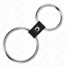 KINK - ANEL DE PÊNIS DUPLO DE METAL 3,7 CM A 5 CM CONECTADO POR TIRA DE COURO MODELO 3