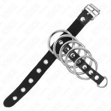 KINK - PENISRING AUS LEDER MIT VERSCHLUSSBAND 21 X 2 CM UND 5 METALLRINGEN VON 3 CM BIS 4 CM