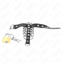 KINK - ANELLO PER PENE IN PELLE CON CINGHIA DI BLOCCAGGIO 21 X 2 CM E 5 ANELLI IN METALLO DA 3 CM A 4 CM