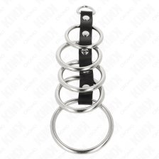 KINK - 5 METAL PENIS RINGS 3.2 CM TO 5 CM CONNECTED BY LEATHER