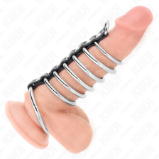 KINK - 7 ANELLI PER PENE IN METALLO DA 3,2 CM A 5 CM COLLEGATI DA PELLE