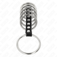 KINK - 7 METAL PENIS RINGS 3.2 CM TO 5 CM CONNECTED BY LEATHER