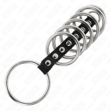 KINK - 7 METAL PENIS RINGS 3.2 CM TO 5 CM CONNECTED BY LEATHER