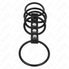 KINK - 5 SILICONE PENIS RINGS 3.8 CM TO 4.8 CM CONNECTED BY LEATHER