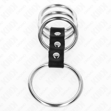 KINK - 4 METAL PENIS RINGS 3.7 CM TO 5 CM CONNECTED BY LEATHER