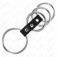 KINK - 4 METAL PENIS RINGS 3.7 CM TO 5 CM CONNECTED BY LEATHER