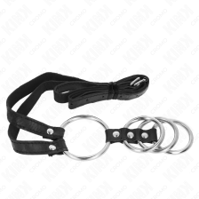 KINK - 4 CONNECTED METAL PENIS RINGS 3.8 CM TO 5 CM WITH LEATHER BELT 112 CM