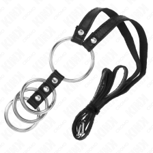 KINK - 4 ANELLI PER PENE IN METALLO COLLEGATI DA 3,8 CM A 5 CM CON CINTURA IN PELLE 112 CM