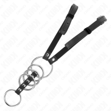 KINK - 5 PENIS RINGS 3.8 CM TO 5 CM METAL WITH LEATHER BELT 112 CM