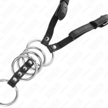 KINK - 5 PENIS RINGS 3.8 CM TO 5 CM METAL WITH LEATHER BELT 112 CM