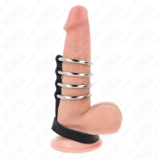 KINK - 4 METAL PENIS RINGS 3.8 CM CONNECTED WITH LEATHER STRAP 22 X 1.5 CM AND PRESSURE CLOSURE