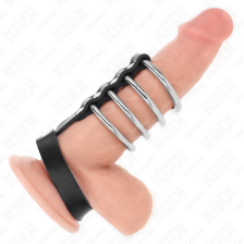 KINK - 4 METAL PENIS RINGS 3.8 CM CONNECTED WITH LEATHER STRAP 22 X 1.5 CM AND PRESSURE CLOSURE