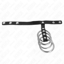 KINK - 4 METAL PENIS RINGS 3.8 CM CONNECTED WITH LEATHER STRAP 22 X 1.5 CM AND PRESSURE CLOSURE