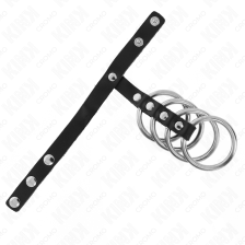 KINK - 4 METAL PENIS RINGS 3.8 CM CONNECTED WITH LEATHER STRAP 22 X 1.5 CM AND PRESSURE CLOSURE