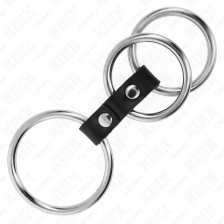 KINK - ANEL DE PÊNIS TRIPLO DE METAL DE 3,7 CM A 5 CM CONECTADO COM COURO