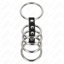 KINK - 5 PENIS RINGS 3.7 CM TO 5 CM METAL CONNECTED BY LEATHER