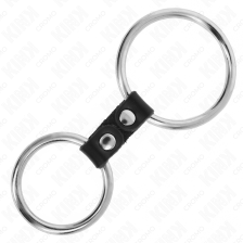 KINK - ANEL DE PÊNIS DUPLO DE METAL 3,7 CM A 5 CM CONECTADO POR TIRA DE COURO MODELO 4