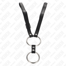 KINK - DOUBLE METAL PENIS RING 3.8 CM TO 5 CM WITH LEATHER BELT 112 CM